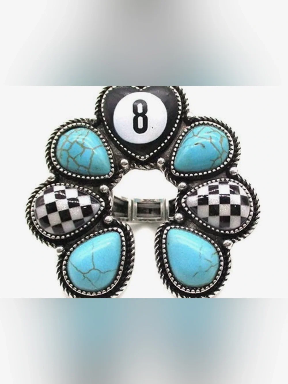 Turquoise & Black Check Eight-Ball Statement Bracelet